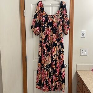 Anthropologie dark floral print maxi dress, size 1x.